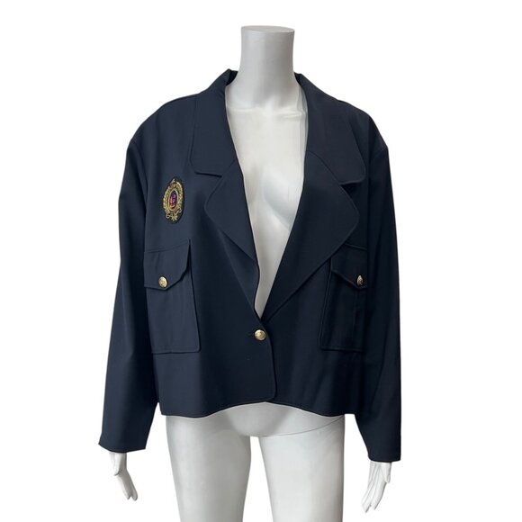 $520 Sandro Blue Cropped Patch Blazer Wool Jacket size 10/FR 42 - Picture 3 of 11